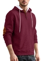 Men's waffle knit burgundy hoodie with buttoned neckline and brown elbow patches - S / Burgundy