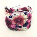 Elastic bohemian headband featuring vibrant pink and purple floral prints on a navy base - 47-Large Floral
