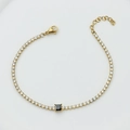 Gold plated tennis bracelet with white round zircons and black square center stone - Square Black Bracelet