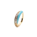 Gold-plated adjustable ring with light blue enamel and sparkling cubic zirconia stones - Adjustable Open / Blue