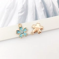 Blue enamel cherry blossom pendant with rhinestone and gold-plated alloy backing - Rhinestone Cherry Blossom