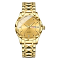 Men's gold quartz watch with diamond markers and dual calendar in a geometric design - GD310 All Gold