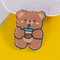 Cute brown bear acrylic phone grip accessory with beverage design on yellow background - Coffee Brown Bear