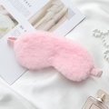 Pink faux rabbit fur sleep mask with elastic silk strap on white silk background - Solid Faux Rabbit Fur / Pink