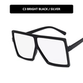Oversized retro square sunglasses in bright black frame with silver accents - Bright Black / Silver