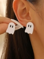 Halloween ghost stud earrings in white acrylic with black dot eyes for women - White Ghost Hook