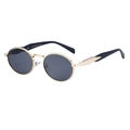 Vintage gold oval sunglasses for women with dark gray lenses and black ear tips - C3 Pearlescent Black Gold Frame All Gray Lens