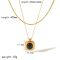 Detailed view of gold titanium steel double layer necklace with black gemstone pendant size specs - Gold Double Layer Gemstone Pendant Necklace (TN3336) / Gold