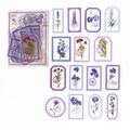 Vintage floral PET stickers pack with 30 pieces of purple flower and botanical designs - Four Seasons Bloom