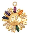 Gold smiling sunflower pendant with multi-colored zircon stones and polished finish - Large Smile Face Flower