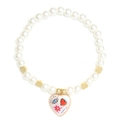 Macro detail of pearl bracelet with golden heart beads and painted heart eye pendant - BE1640WH05-Painted Graffiti Heart Pendant