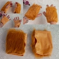 Detail of plush orange fingerless lion gloves showing soft texture and dual-sided material - Long Plush Lion Gloves