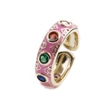 Modischer vergoldeter breiter Ring mit rosa Emaille und bunten Edelsteinen besetzt - Rosa