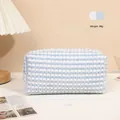 Blue and white striped plush cosmetic bag with 48g lightweight large capacity - Blue/Rectangle/X-208