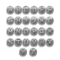 Silver stainless steel round beads featuring engraved A-Z alphabet letters for DIY jewelry - Steel