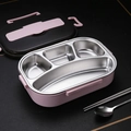 Pink 304 stainless steel lunch box with divided compartments and matching utensils - Pink 4-Compartment 1.3L (No Cutlery)