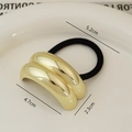 Sleek gold oval metal hair tie with black elastic band, modern minimalist geometric style - Gold Double Layer Arch