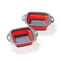 Square silicone collapsible colander set in grey and red on a clean white background - Small Square / Red