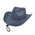 Detail of dark blue straw cowboy hat featuring spiral weave and adjustable chin strap - M(56-58cm) / Navy Blue