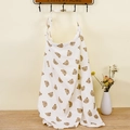 Detail of white cotton nursing cover featuring cute brown bear print and neck strap - Bear