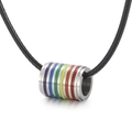 Rainbow striped stainless steel cylinder pendant necklace on black cord for men and women - Rainbow Striped Cylinder Pendant (No Chain) (KN229323)