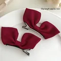 Set of two burgundy red satin bow hair clips with rhinestones, 5cm length each - Wine Red Fabric Bow Hair Clip Pair