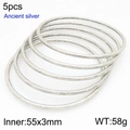 Stackable set of 5 ancient silver stainless steel 3mm bangles with minimalist retro style - 55mm Set of 5 (KB209845-GC)