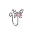 Detail of silver butterfly nose ring with pink zircon stones and smooth metal finish - Pink Butterfly Design (FNN3111837)