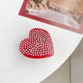 Pince à cheveux rouge en forme de cœur avec strass brillants pour une coiffure élégante - Cœur Rouge Entièrement Pavé de Strass (Acétate) 6,5cm