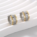 Orecchini a cerchio bicolore argento e oro in acciaio inossidabile con diamante smerigliato - Stile Giuntato Oro Argento Spazzolato con Strass (KE112992-XY)
