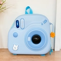 Cute light blue camera-shaped EVA hardshell backpack with orange flower charm and bunny detail - Blue