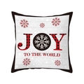 Christmas cushion cover with red plaid JOY print and snowflakes on white background - TQR31-10/Joy to the World Plaid Text