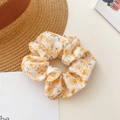 Elastic floral scrunchie in yellow chiffon fabric with delicate flower patterns - Rose Yellow