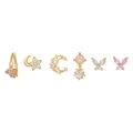 6-piece gold-plated earring set with pink and white zircon in star, moon, and butterfly shapes - TZ00121 Gold - Star Moon Butterfly Pink Diamond 6-Piece Set