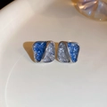 Elegant blue crystal and silver square stud earrings with textured metallic finish - Royal Blue Patchwork Square Stud Earrings (9#)