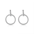 Pair of S925 sterling silver hoop earrings with sparkling zircon inlay for women - Geometric Hoop Inlaid Style (APE23-14k) / Gold