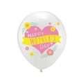 White Mother's Day latex balloon with Happy Mother's Day text and pink floral patterns - Happy Mother's Day White