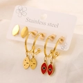 18K gold plated stainless steel earring set with red enamel charms and classic hoops - 3 Pairs Red Olive Set