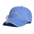 Vintage washed blue cotton baseball cap with white embroidered mountain peak silhouette - Blue