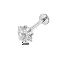 5mm square-cut clear zircon stud earring with F136 titanium flat back screw thread - 5mm Square / Silver