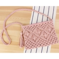 Pink bohemian macrame woven crossbody bag with fringe tassel and zipper closure - Pink (Dual Use)