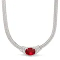 Silver snake chain necklace featuring a large oval red ruby pendant in a four-prong setting - Silver with Red Gemstone (PDD127)