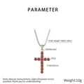 Detailed dimensions of silver stainless steel cross pendant with red cubic zirconia - Red Zirconia (KN296583-CALY)