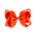 Handmade 4-inch orange grosgrain ribbon hair bow clip for girls with ribbed texture - Orange (#29)