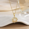 Macro view of sun and moon pendant with shimmering opal stone and micro-set cubic zirconia - Opal Style Sun Moon Classic (XL0303)