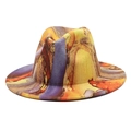 Macro view of abstract oil painting texture on a fedora hat with marble patterns - M / Purple Yellow Orange Red Marble(7)