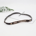 Dark brown leather hat band with braided rope detail and diamond-shaped metal studs - Dark Brown Rhombus Stud Hairband Style (16)