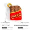Brown chocolate pendant in stainless steel with gold Choco text and measurement details - Red Chocolate Pendant PJ93222A