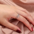 Adjustable silver ring with heart zircon and crystal double layer band on hand - SE793 Peach Heart