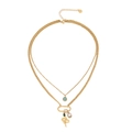 Double layer gold necklace with hexagram, snake pendant and green turquoise stones - 2# Snake & Gemstone Style